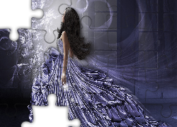 Kobieta, Brunetka, Liliowa, Sukienka