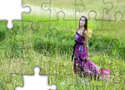 Kobieta, Łąka, Trawa