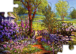 Dom, Ogród, Kwiaty, Ścieżka