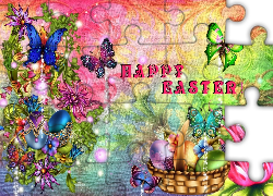 Wielkanoc, Kolorowe, Pisanki, Koszyczek, Kolorowe, Motyle, Kwiatki