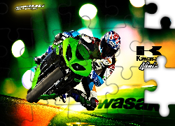 Kawasaki Ninja ZX-10R, Zielony, Logo, Motocyklista