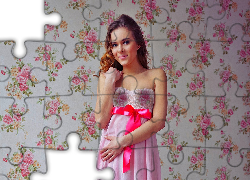 Kobieta, Makijaż, Różowa, Suknia, Tapeta