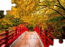 Jesień, Drzewa, Czerwony, Most