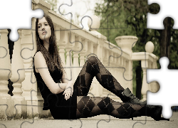 Kobieta, Czarna, Sukienka, Rajstopy