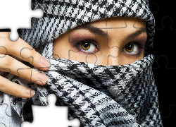 Kobieta, Szal, Brązowe, Oczy