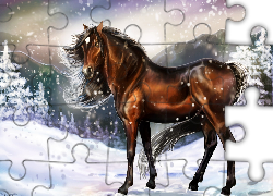 Obraz, Koń, Zima