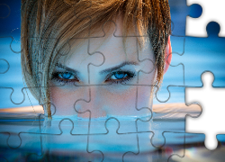 Kobieta, Niebieskie, Oczy, Woda