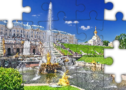 Pałac, Zabytek, Fontanna, St Petersburg, Rosja