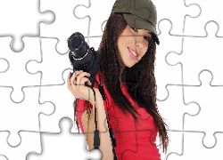 Uśmiechnięta, Kobieta, Aparat