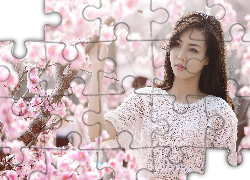 Kobieta, Japonia, Kwitnące, Wiśnie