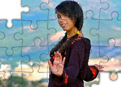 Kobieta, Brązowa, Sukienka, Makijaż