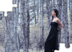 Modelka, Las, Czarna, Sukienka