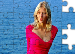 Blondynka, Czerwona, Sukienka, Morze