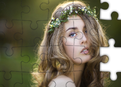 Dziewczyna, Blondynka, Wianek, Kwiatki, Portret