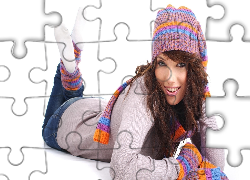 Dziewczyna, Kolorowa, Czapka, Szalik, Rękawiczki