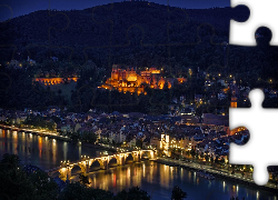 Panorama, Heidelberg, Niemcy, Noc