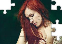 Zamyślona, Kobieta, Rude, Włosy