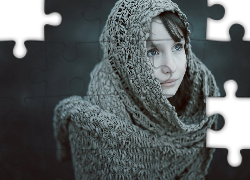 Młoda, Kobieta, Wełniany, Szal