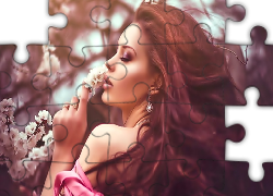 Kobieta, Kwiat, Długie, Włosy