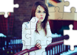 Kobieta, Biały, Sweter, Zabudowanie