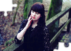 Kobieta, Czarna, Sukienka, Most