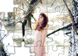 Zamyślona, Kobieta, Zima