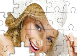 Kobieta, Blondynka, Uśmiech, Kapelusz