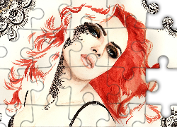 Kobieta, Portret, Akwarela