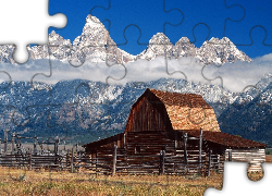 Drewniany, Dom, Góry, Wyoming