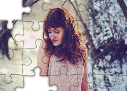 Zamyślona, Kobieta, Ciemne, Włosy