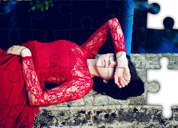 Kobieta, Czerwona, Sukienka