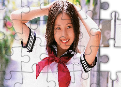 Kobieta, Młoda, Twarz, Uśmiech, Apaszka