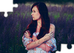 Kobieta, Długie, Włosy, Trawa