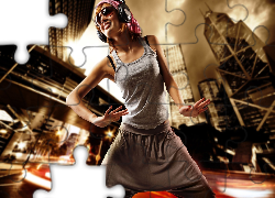 Dziewczyna, Taniec, Słuchawki, Okulary, Sportowy, Strój