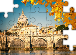Włochy, Rzym, Tyber, Most Anioła, Panorama, Miasta, Jesień