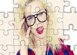 Dziewczyna, Blondynka, Okulary, Usta