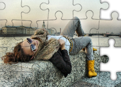 Dziewczyna, Ubranie, Okulary, Murek