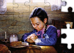 Obraz, Dziewczynka, Chleb, Mleko, Alfredo Rodriguez