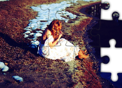 Kobieta, Kręcone, Włosy, Sukienka