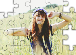 Kobieta, Długie, Włosy, Wianek