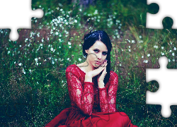 Kobieta, Brunetka, Czerwona, Sukienka