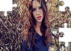 Dziewczyna, Długie, Włosy, Usta, Gałęzie