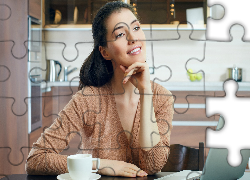 Kobieta, Kawa, Laptop