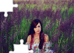 Kobieta, Długie, Włosy, Wrzos