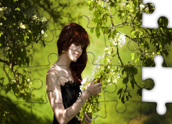 Kobieta, Kwitnące, Drzewa