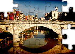 Most, Domy, Rzeka, Girona, Hiszpania