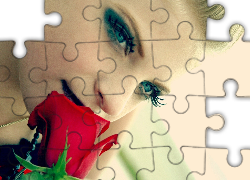 Kobieta, Makijaż, Czerwona, Róża