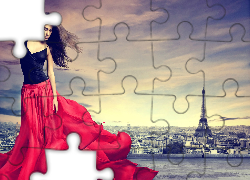 Kobieta, Wieża, Eiffla, Paryż, Panorama, Miasta