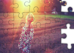 Kobieta, Blondynka, Sukienka, Pole, Lawenda wąskolistna