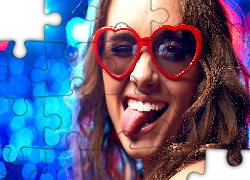 Uśmiechnięta, Dziewczyna, Okulary, Język